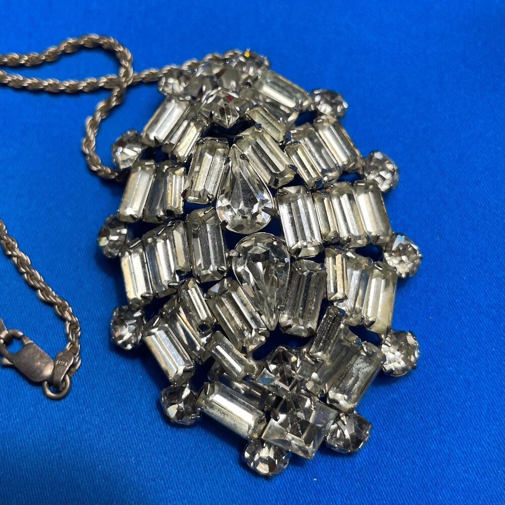 Vintage Rhinestone Cluster Pendant Necklace